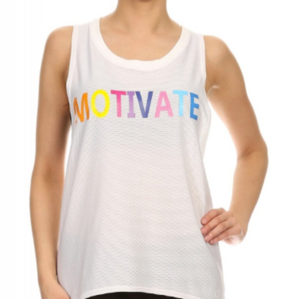 Boyfriend Mesh Tank with "MOTIVATE" Printing